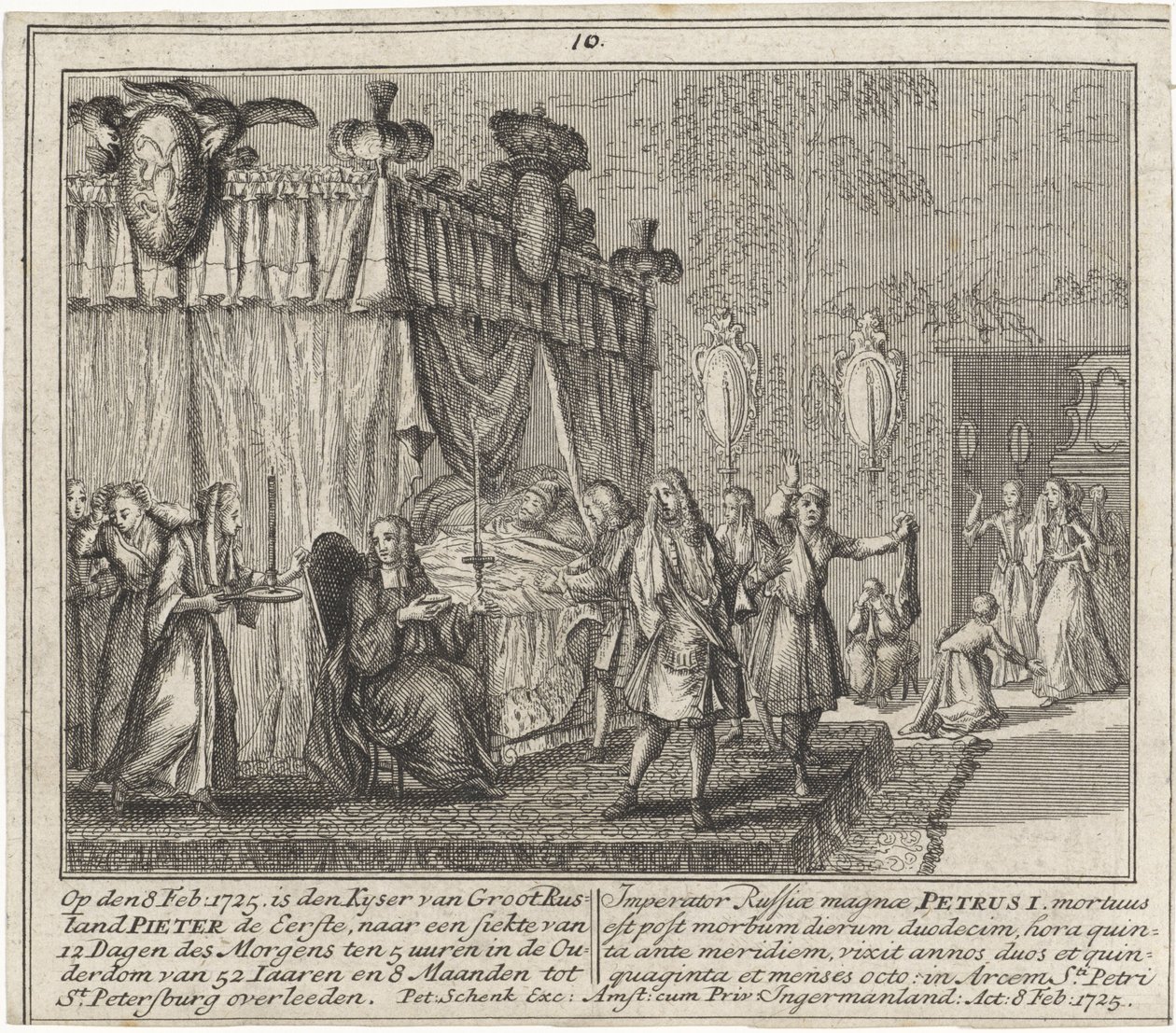 De dood van Peter de Grote op 8 februari 1725 door Leonardus Schenk