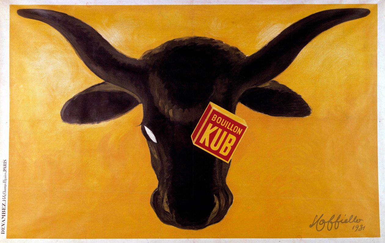 Reclameposter voor Kub bouillon met een runderkop. 1931. Illustratie door Leonetto Cappiello (1875-1942) Parijs, decoratieve kunsten door Leonetto Cappiello