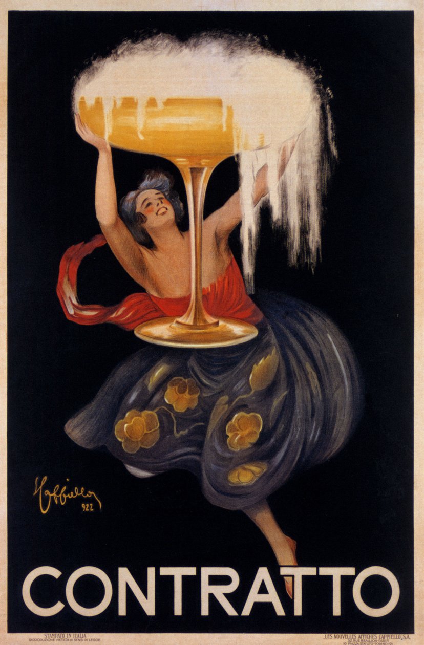 Reclameposter voor de mousserende wijn Contratto: een kleine fee, een elf die een enorme beker optilt. Illustratie door Leonetto Cappiello (1875-1942) 1922 door Leonetto Cappiello