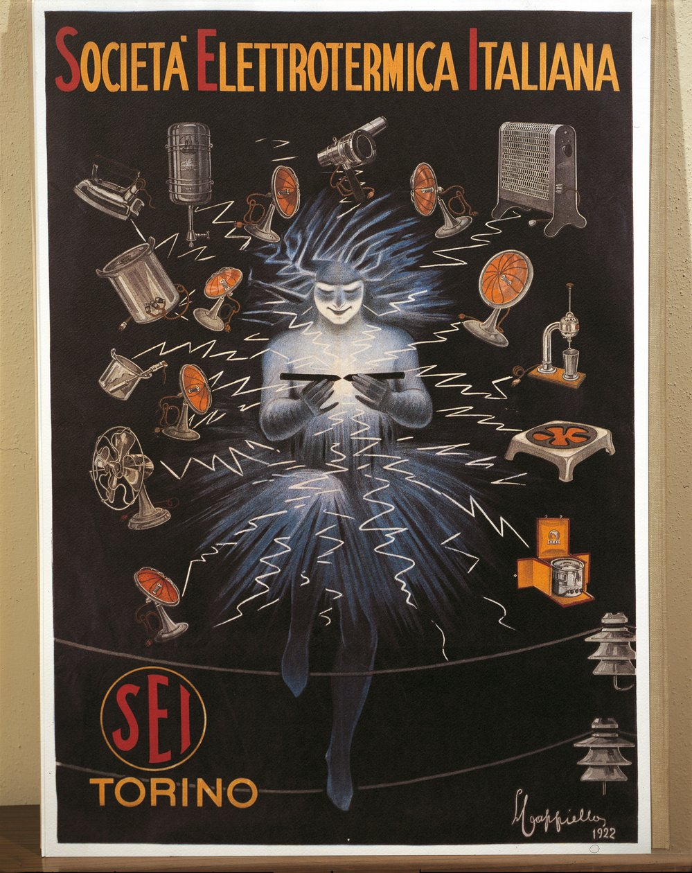 Kleurenlithografie door Leonetto Cappiello, SEI, Electroheat Italiaanse Bedrijf reclameposter door Leonetto Cappiello