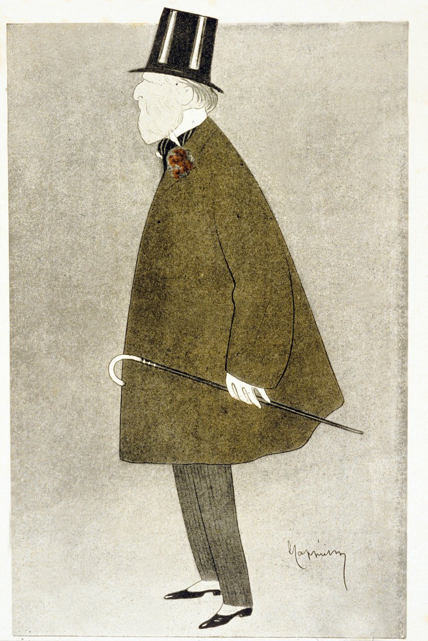 Jacques Doucet (1853-1929), Franse modeontwerper, bekend om zijn elegante jurken, gemaakt van doorschijnende materialen in overlappende pastelkleuren. door Leonetto Cappiello