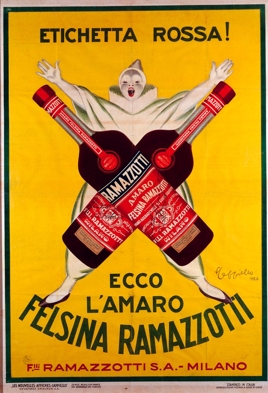 Poster voor de drank Amaro Felsina Ramazzotti door Leonetto Cappiello