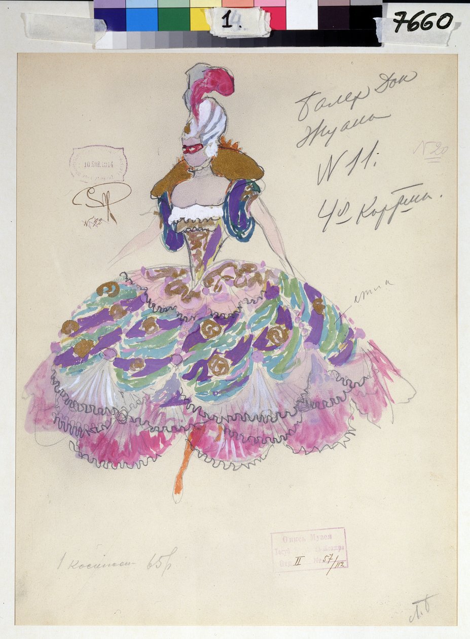 Kostuumontwerp voor "Don Giovanni" van Wolfgang Amadeus Mozart, 1914 door Leonid Mihhaylovich Brailovsky