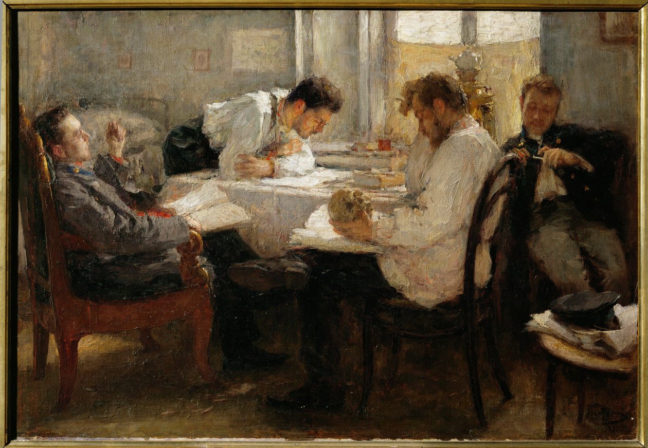 Aan de vooravond van het examen ... (schilderij op doek) door Leonid Osipovic Pasternak