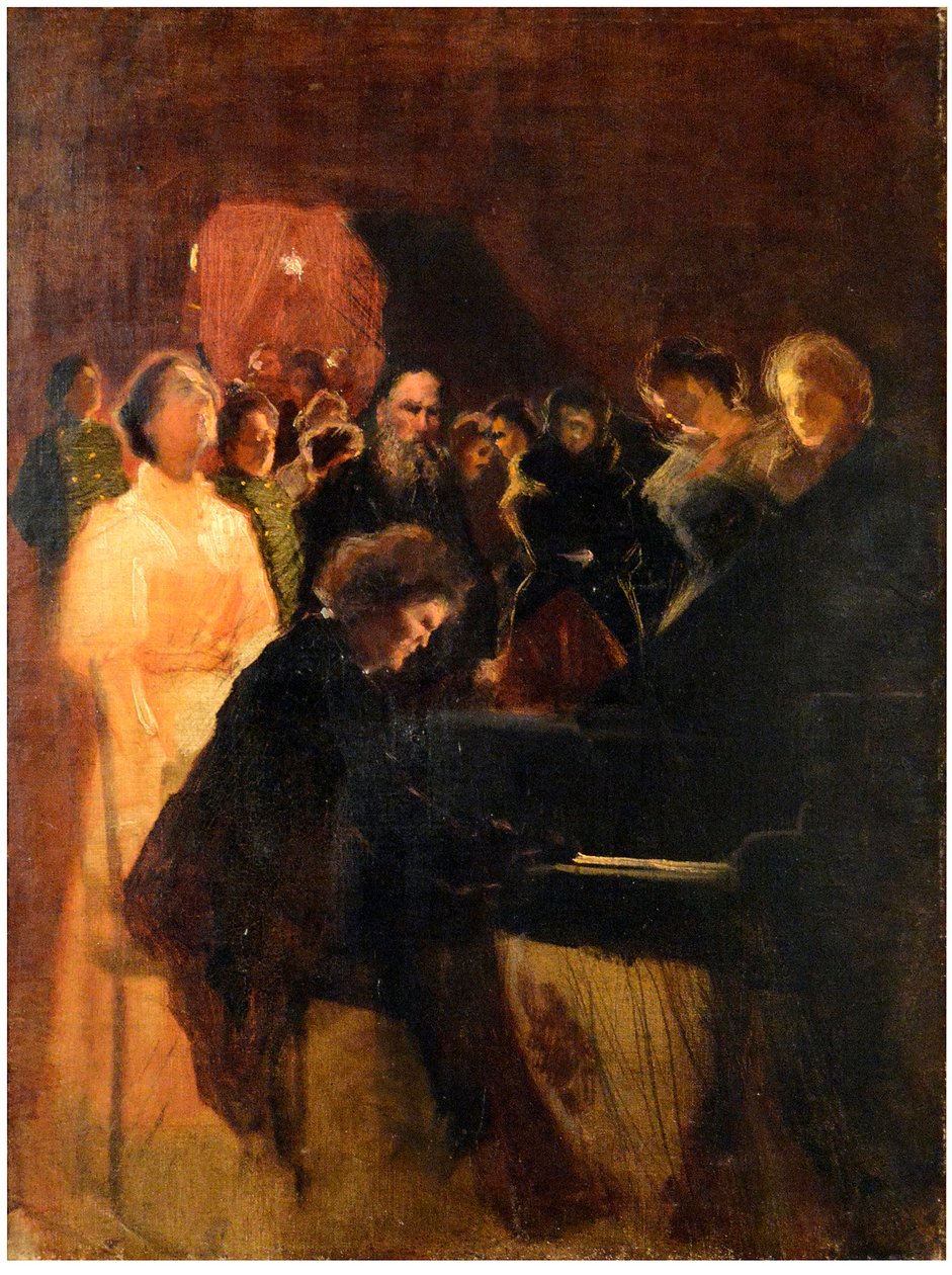 Leo Tolstoy bij het concert gegeven door Anton Rubinstein (1829-1894) door Pasternak, Leonid Osipovich (1862-1945). Pastel op karton, afmeting: 64x50 door Leonid Osipovic Pasternak
