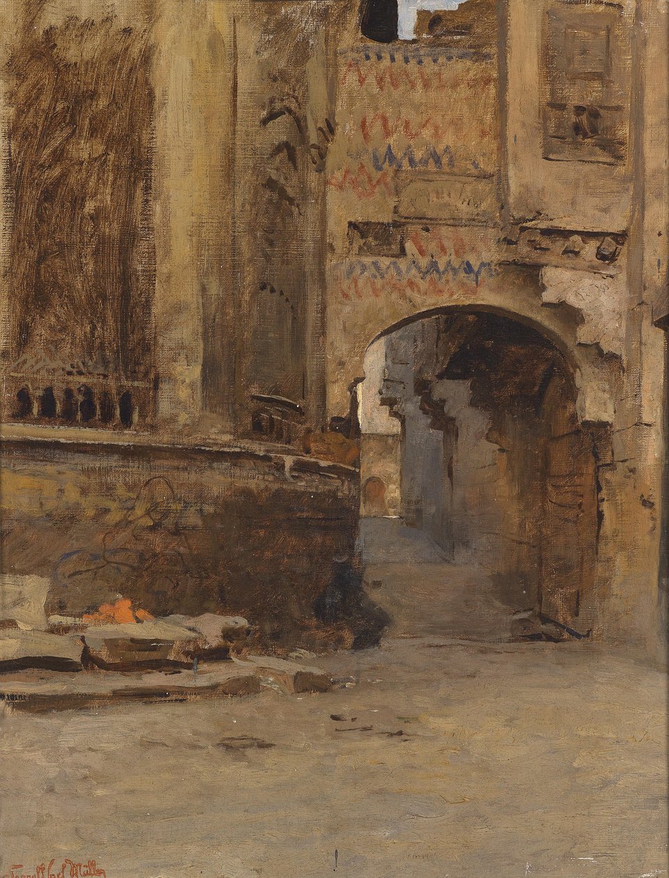 Poort in Caïro, straat Alfat-el-Hammam door Leopold Muller