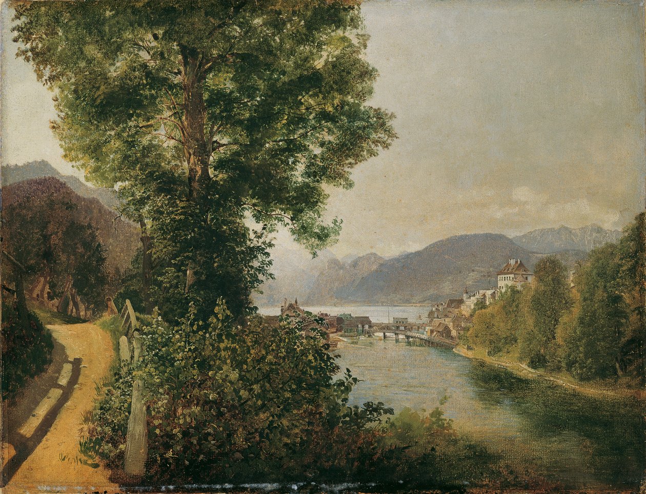 Uitzicht vanaf de Traun bij Gmunden op de Traunsee door Leopold Blonder