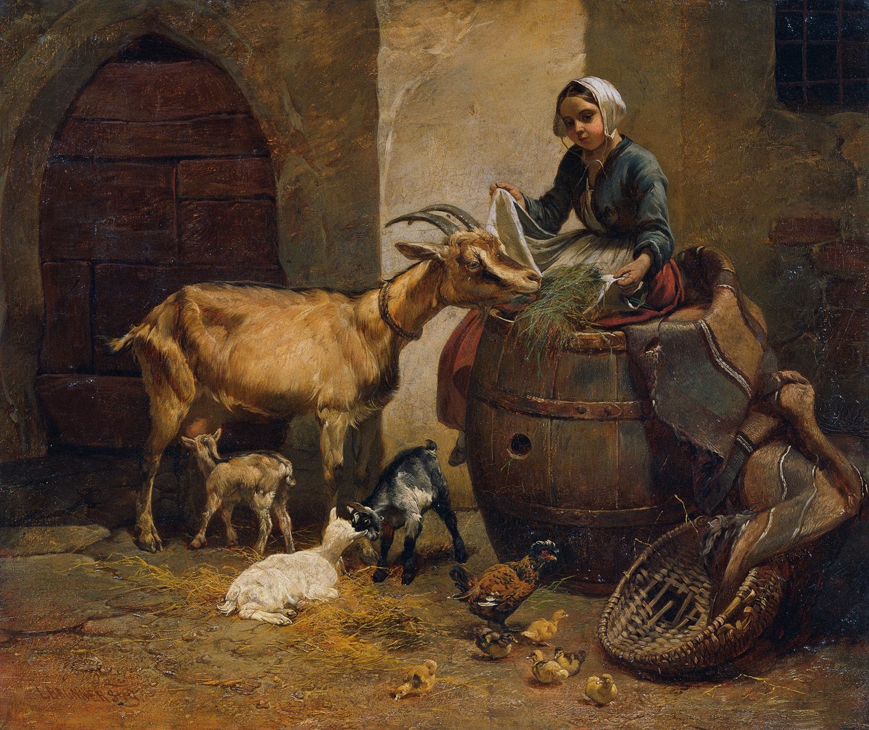 Meisje met geit door Leopold Brunner d. J.