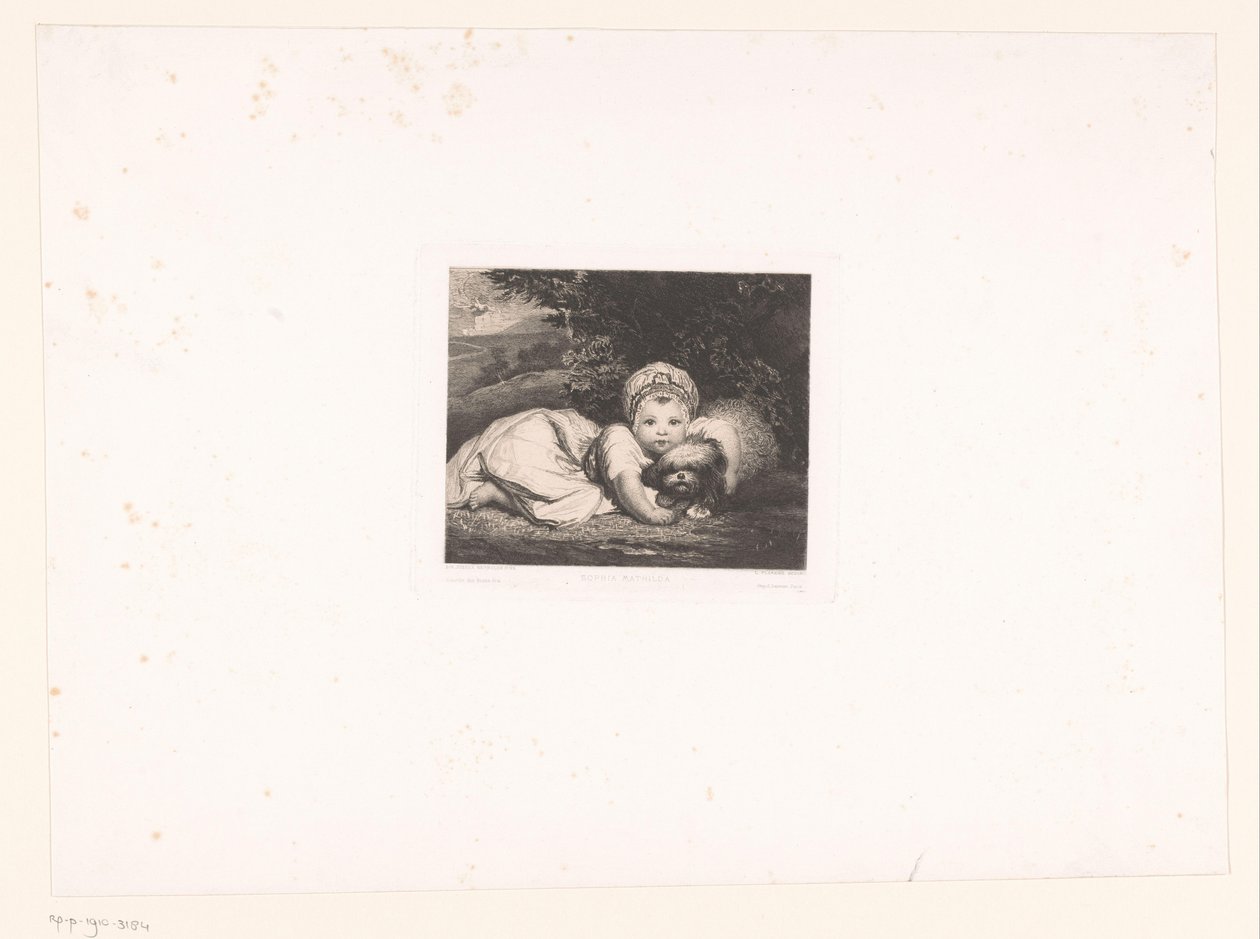 Prinses Sophia Matilda van Gloucester met haar hondje door Leopold Flameng