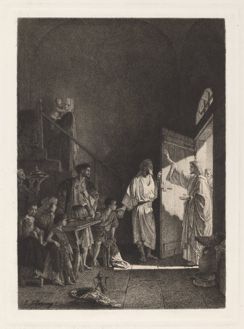 Een scène uit het Nieuwe Testament door Leopold Flameng, after Alexandre Bida