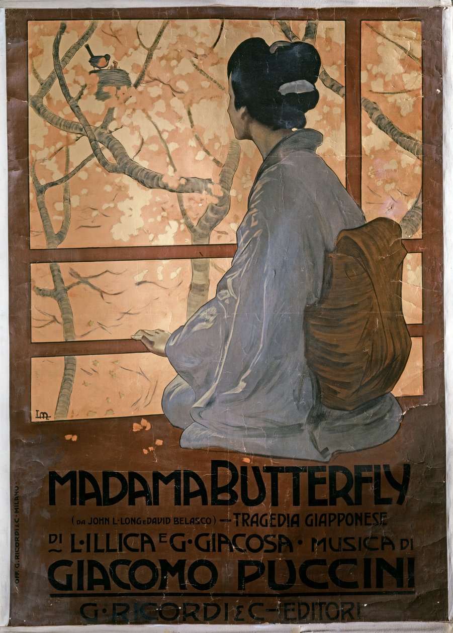 Affiche voor de eerste voorstelling van "Madama Butterfly" in Milaan, 17 feb. door Leopoldo Metlicovitz