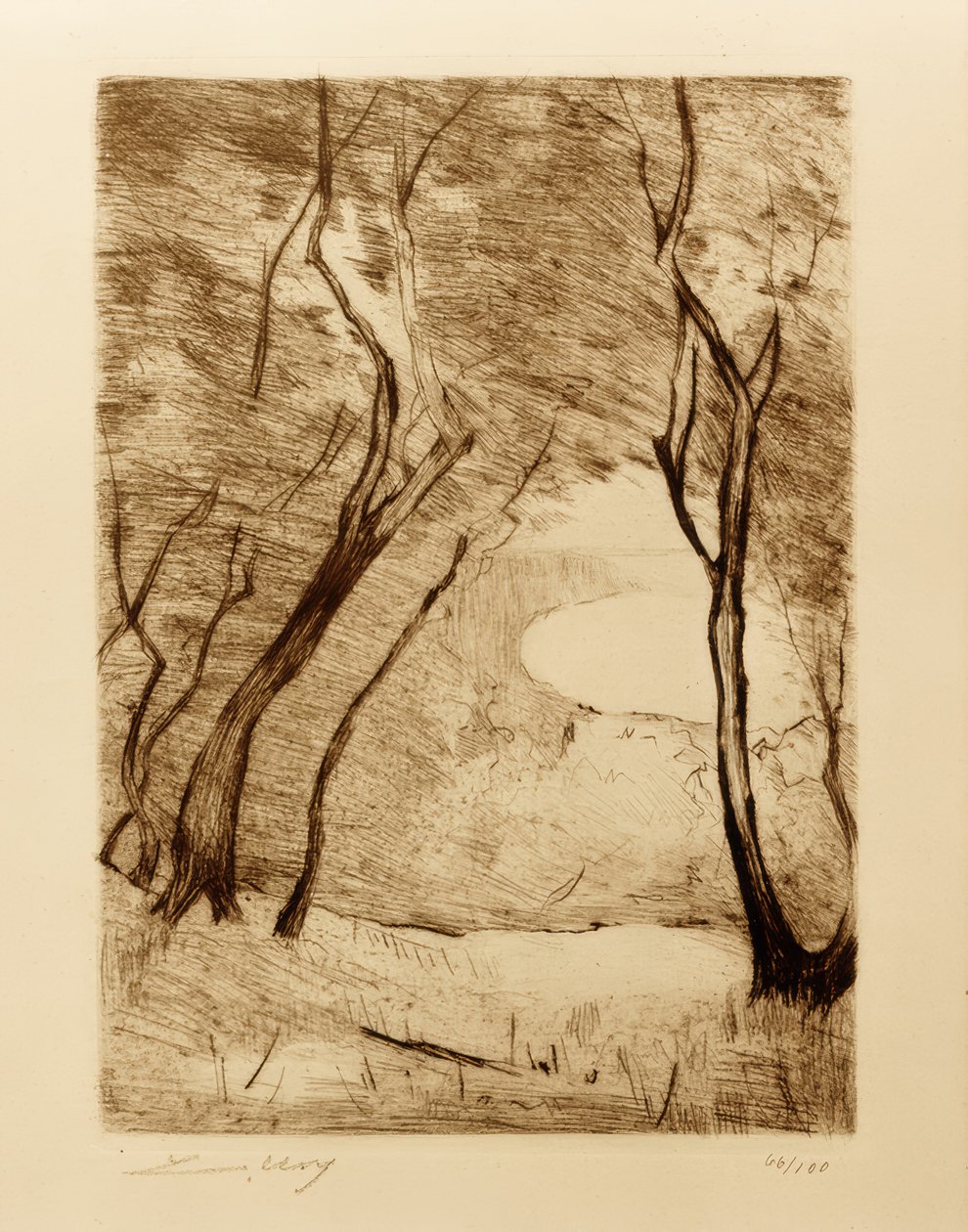 Bomen aan de oever van de Grunewaldsee door Lesser Ury
