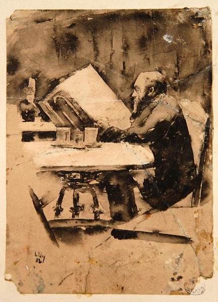 Man in café door Lesser Ury