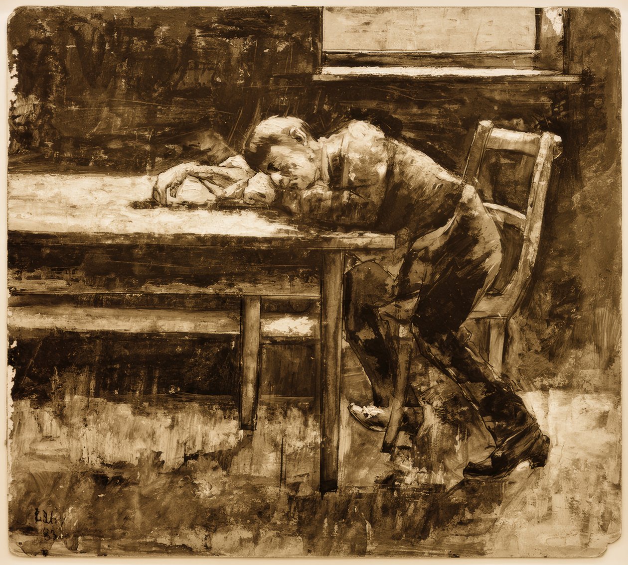 Slapende arbeider door Lesser Ury