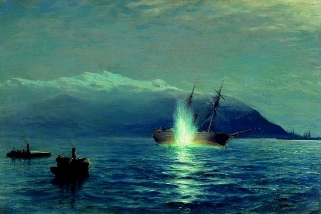Het zinken van de Turkse stoomboot door Lev Feliksovich Lagorio