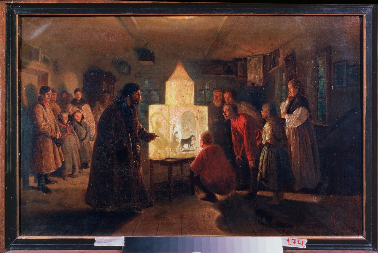 De toverlantaarn in een boerenhuis door Lev Grigoryevich Solovyev