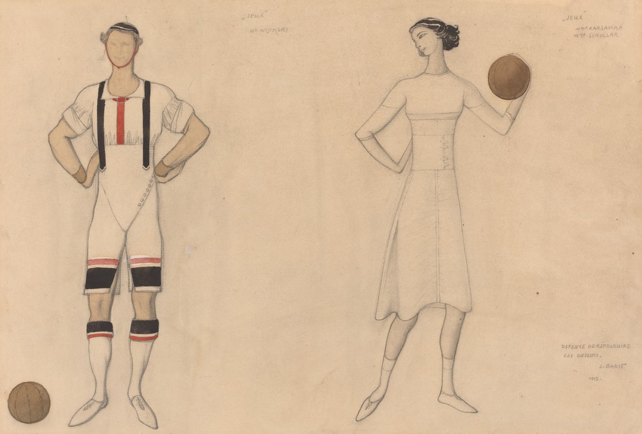 Kostuumstudie voor "Jeux" door Lev Samoilovich Bakst