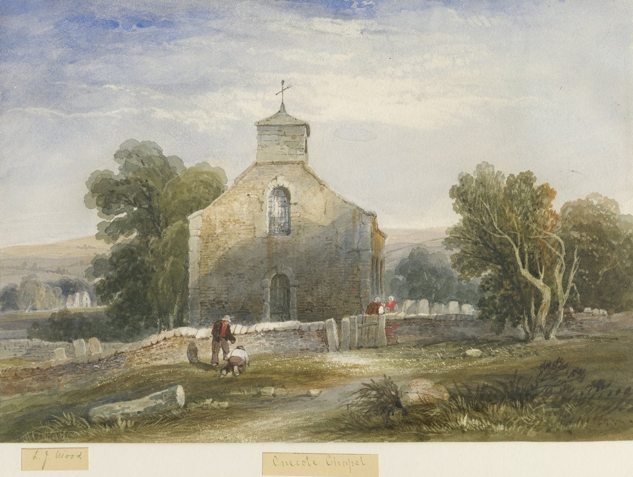 Onecote Kerk: aquarel schilderij, nd [ca. 1830-1840] door Lewis John Wood
