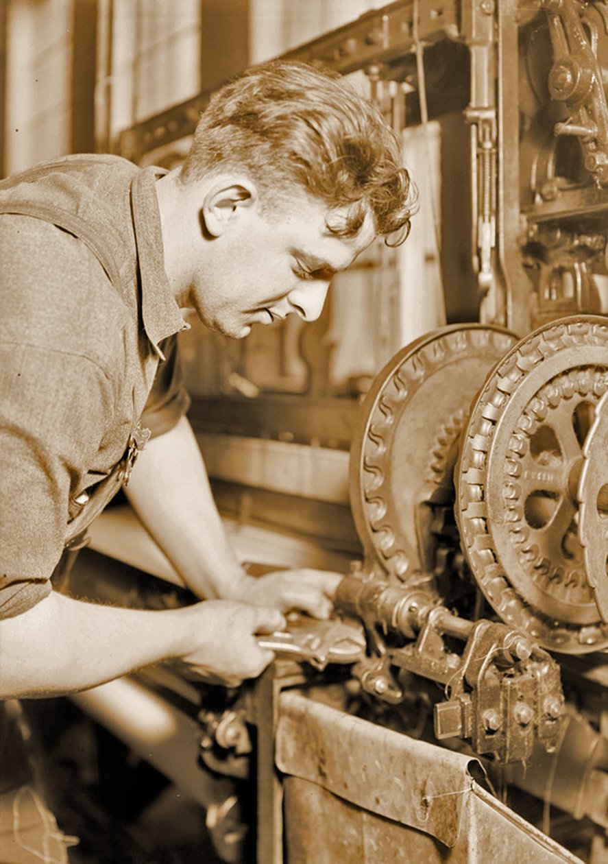 Portret van een krachtcentrale monteur door Lewis Wickes Hine