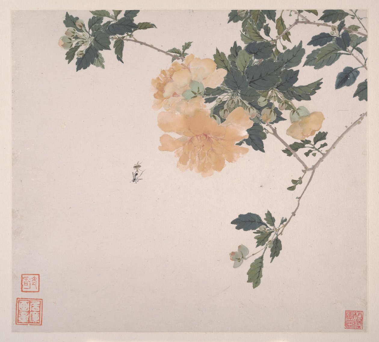 Insecten en bloemen, gedateerd 1865 (album van acht bladen; inkt en kleur op papier) door Lian Ju