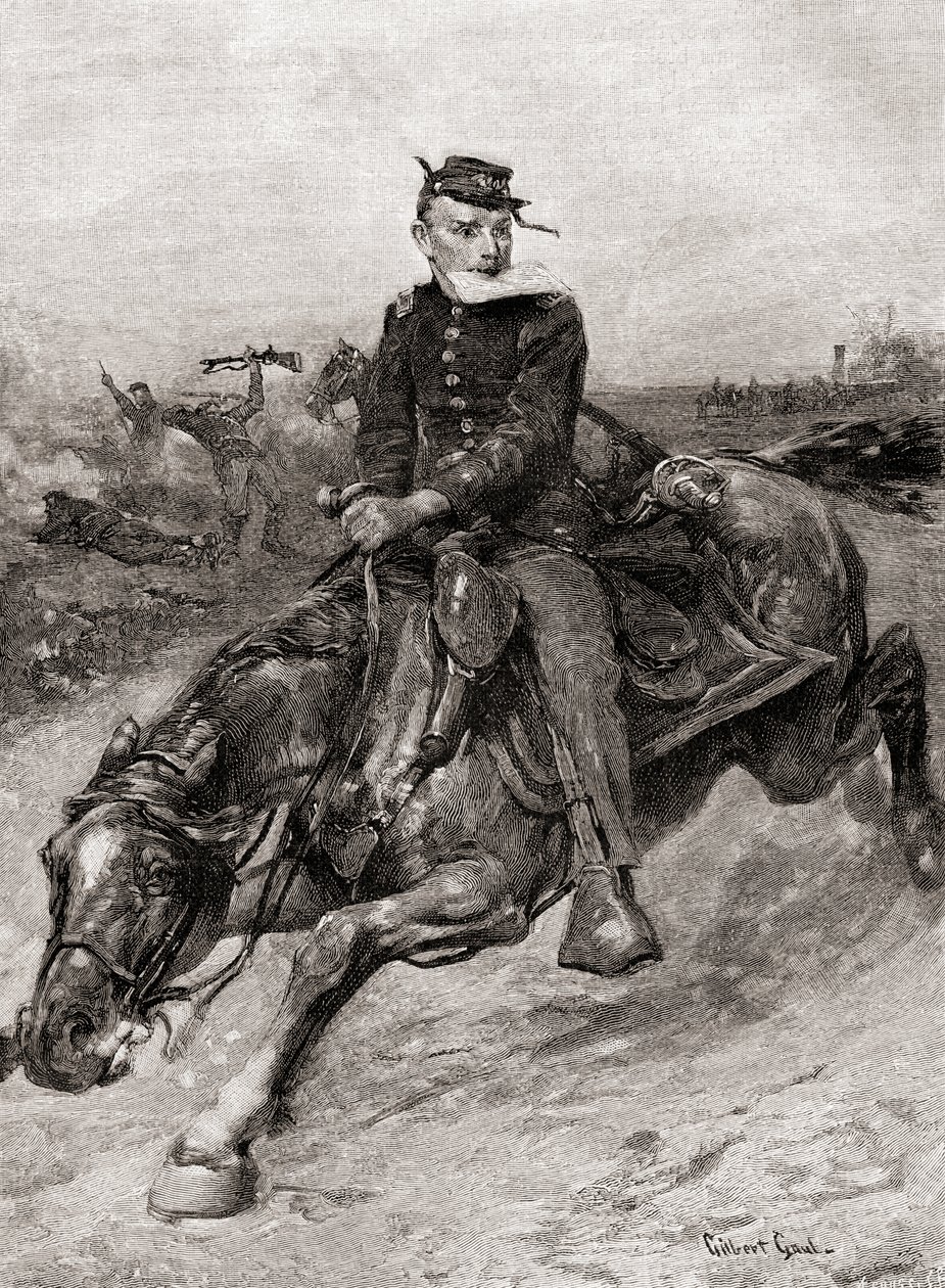 Een koerier tijdens de Amerikaanse Burgeroorlog, uit The Century Magazine, gepubliceerd 1887 door Unbekannt Unbekannt