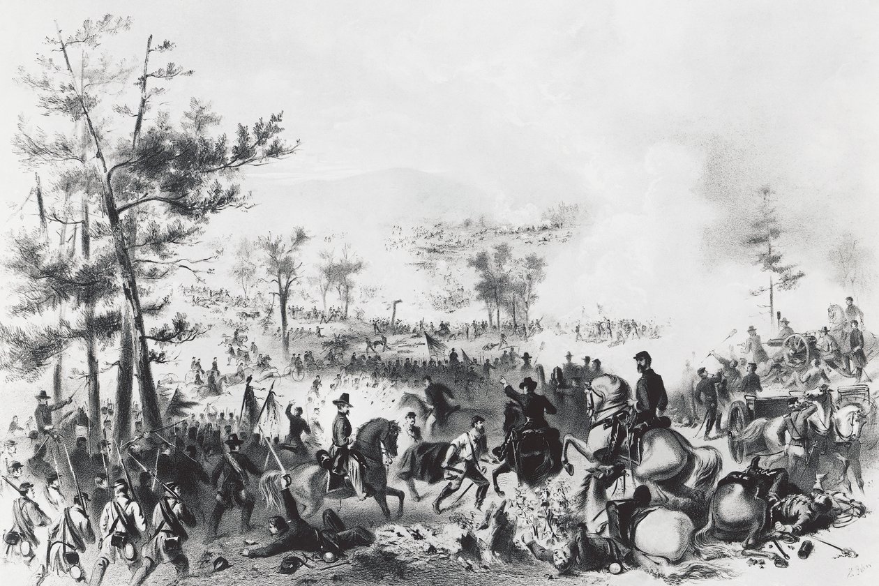 Slag bij Gettysburg, overwinning voor de Unie onder leiding van George Gordon Meade en nederlaag van generaal Robert Edward Lee, 1-3 juli door Unbekannt Unbekannt