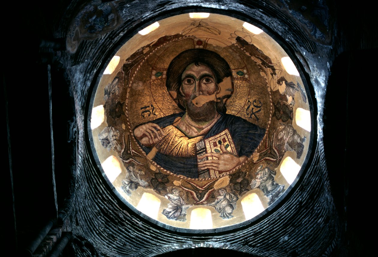 Christus Pantocrator, interieurkoepel van de kerk van Panagia Parigoritissa, Arta, Epirus, Griekenland door Unbekannt Unbekannt