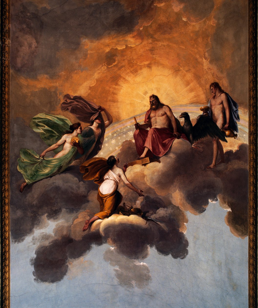 Christus en Engelen, fresco op plafond van ingang naar slaapkamer van Koninklijk Appartement, Hertogelijk Paleis, Lucca, Toscane, Italië door Unbekannt Unbekannt