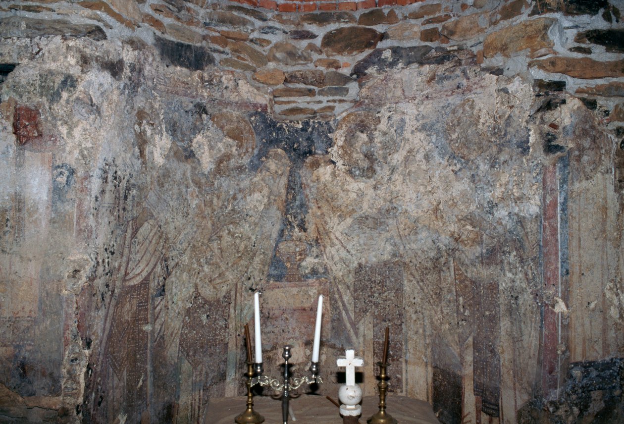 Beschadigde fresco in kerk in Kantanos, Kreta, Griekenland door Unbekannt Unbekannt