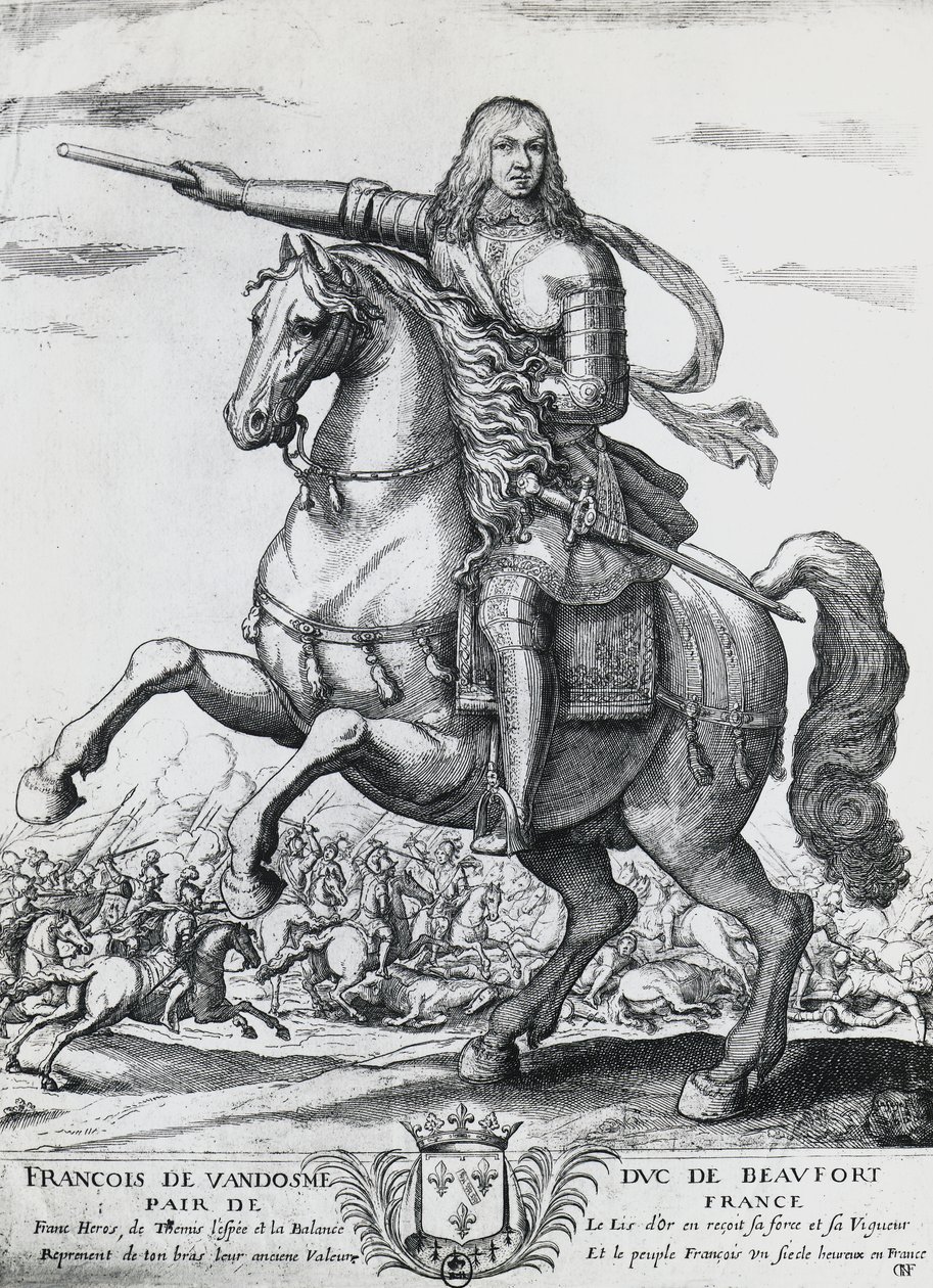 Ruiterportret van Frans van Bourbon-Vendome (1616-1669), tweede hertog van Beaufort en Franse generaal, gravure door Nicolas de La Fage door Unbekannt Unbekannt