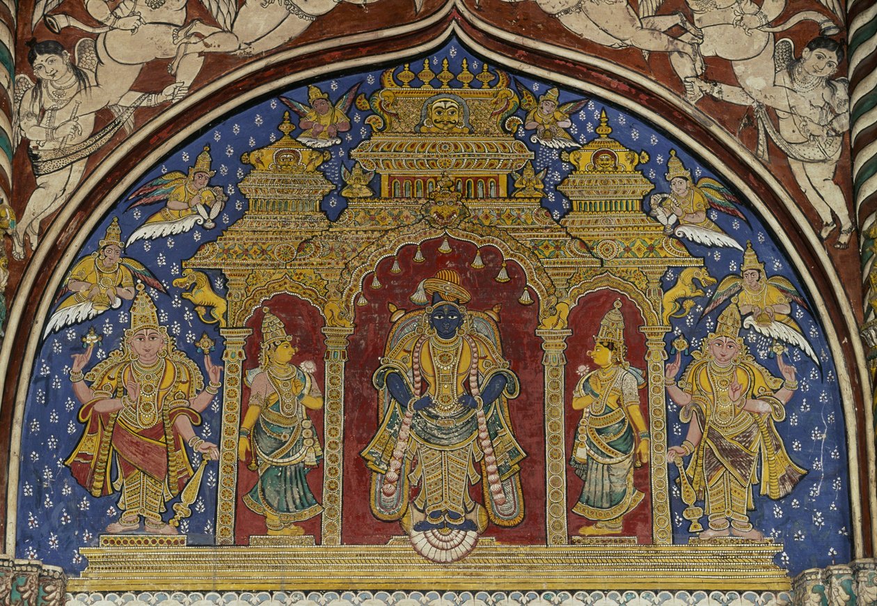Fresco met Visnu, Thanjavur Maratha paleis, Tamil Nadu, India door Unbekannt Unbekannt