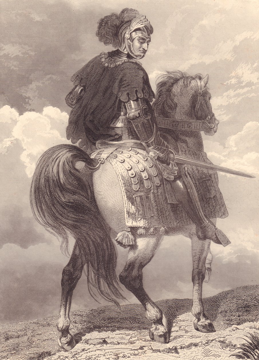 Italiaanse militaire leider en politicus Gian Giacomo Trivulzio (1440-1518), gravure, 22x16 cm, uit Galerie Historique de Versailles, Histoire de France, Charles Gavard Uitgever, Parijs, circa 1840 door Unbekannt Unbekannt