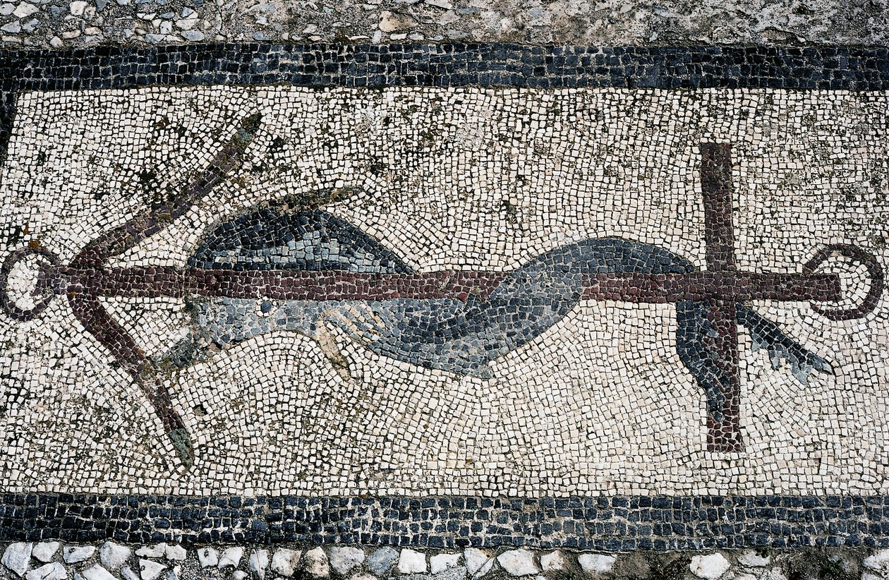 Mozaïek met dolfijn en anker, eiland Delos (UNESCO Werelderfgoedlijst) door Unbekannt Unbekannt