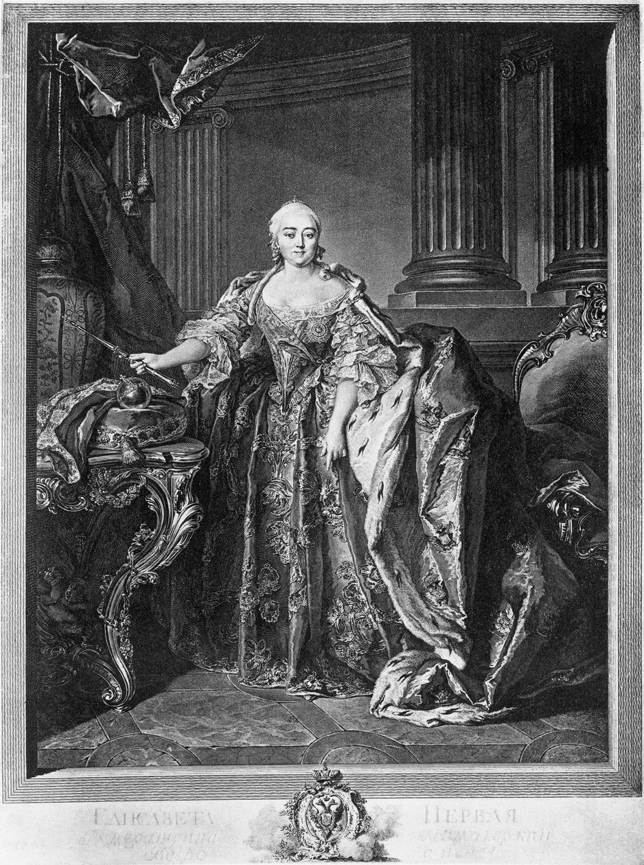 Portret van Elizabeth Petrovna, keizerin van Rusland, gravure door Unbekannt Unbekannt