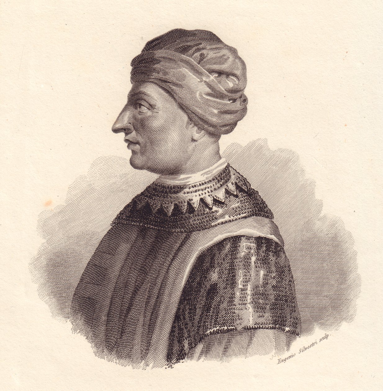 Portret van Italiaanse militaire leider Can Francesco della Scala ook bekend als Cangrande I (1291-1329), kopergravure door Eugenio Silvestri door Unbekannt Unbekannt