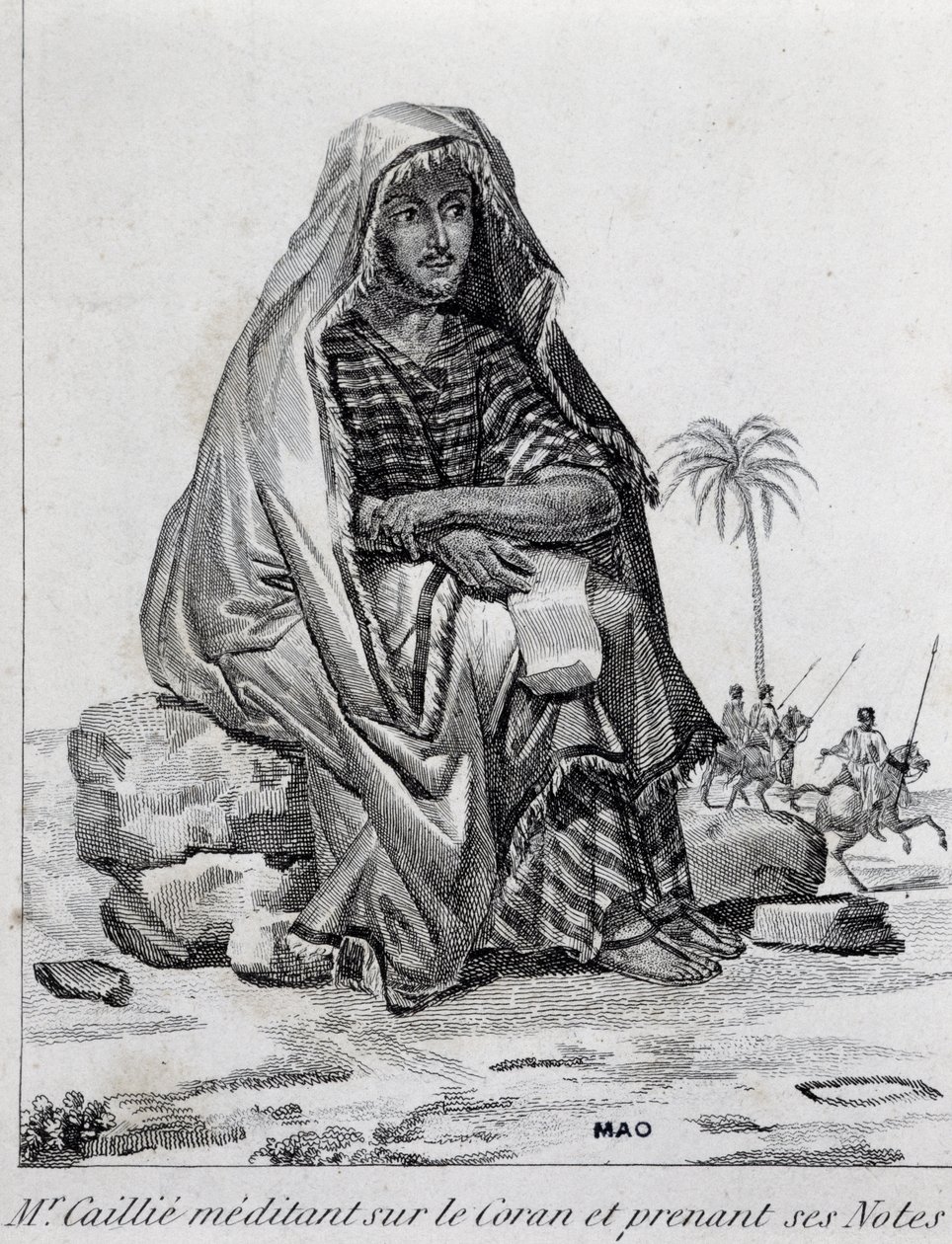 Rene Caillie (1799-1838), ontdekkingsreiziger in Arabische kleding, mediterend over de Koran door Unbekannt Unbekannt