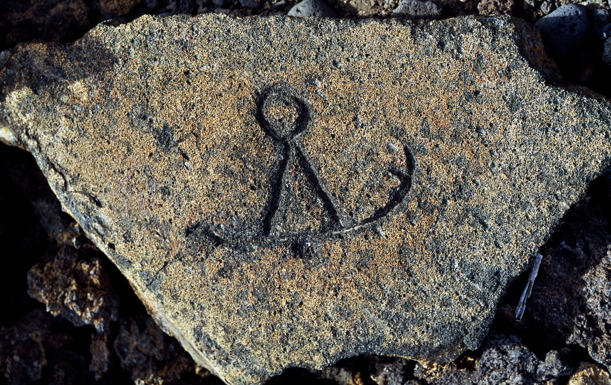 Steengravure, Puako Petroglyph Archaeological District, Hawaï, Verenigde Staten door Unbekannt Unbekannt