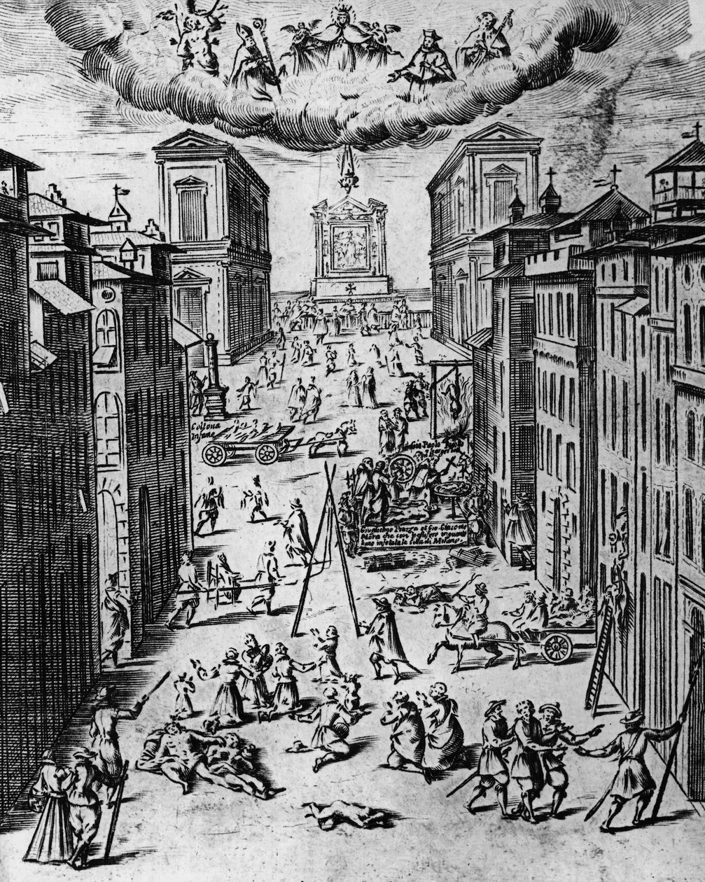 De pest in Milaan in 1630, ets, Italië door Unbekannt Unbekannt