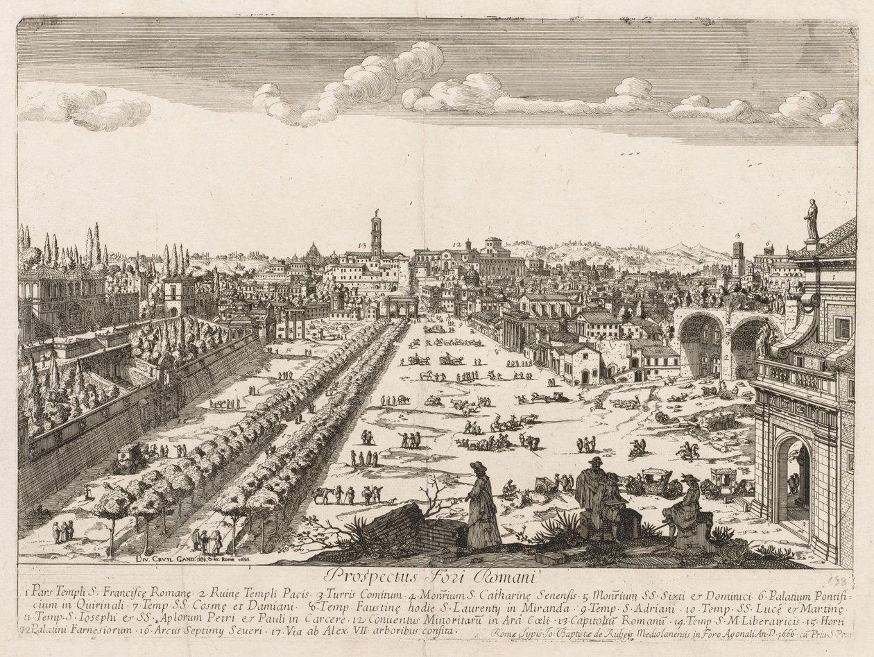 Foro Romano uit "Prospectus Locurum Urbis Romae Insign[ium]" door Lievin Cruyl