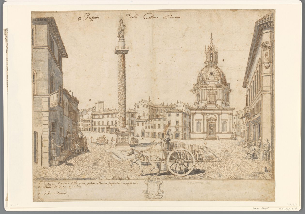 Gezicht te Rome met de zuil van Trajanus en de S. Maria di Loreto door Lievin Cruyl