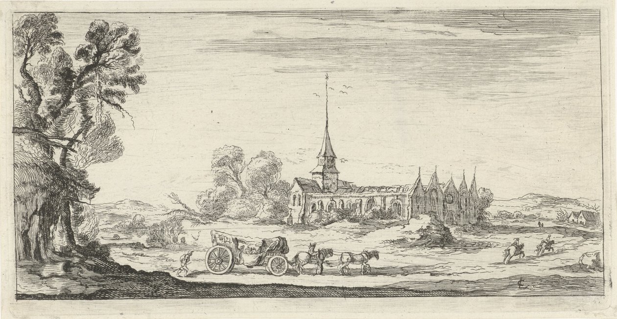 Landschap met klooster door Lievin Cruyl