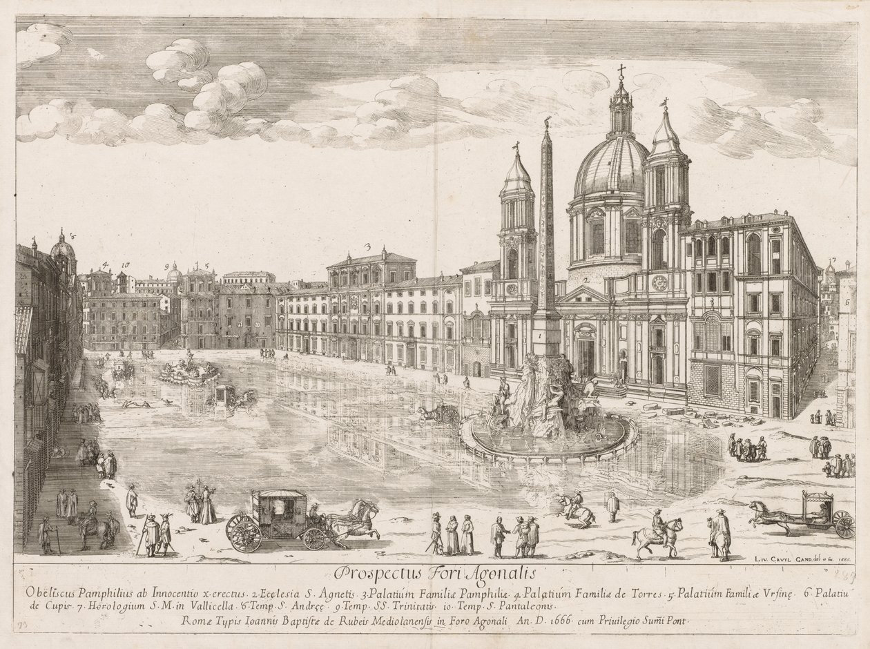 Piazza Navona uit "Prospectus Locurum Urbis Romae Insign[ium]" door Lievin Cruyl