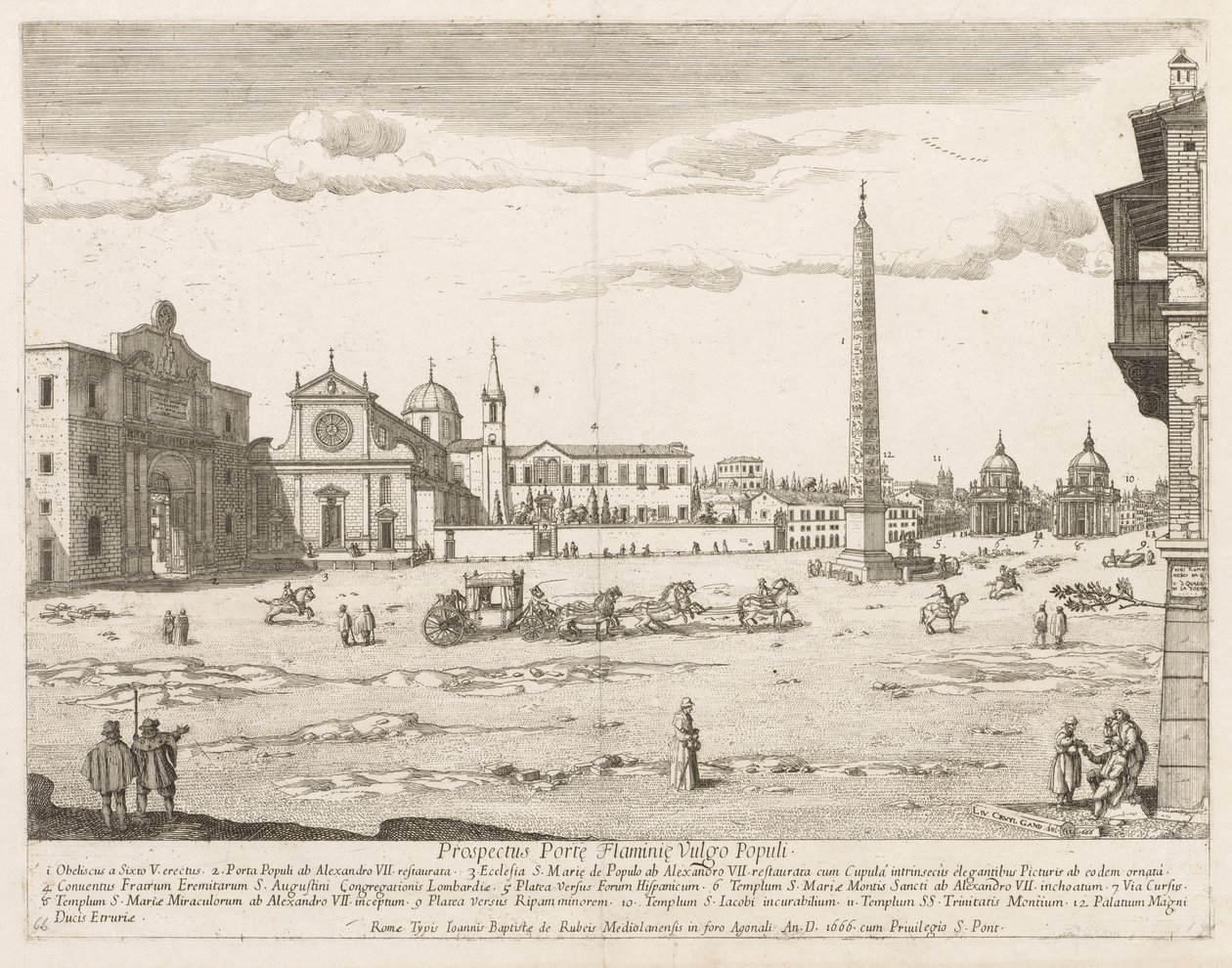 Piazza del Popolo uit Prospectus Locurum Urbis Romae Insign[ium] door Lievin Cruyl