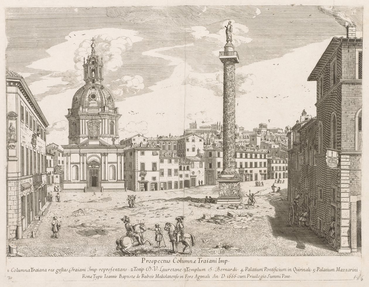 Trajans Zuil uit Prospectus Locurum Urbis Romae Insignium, 1666 door Lievin Cruyl