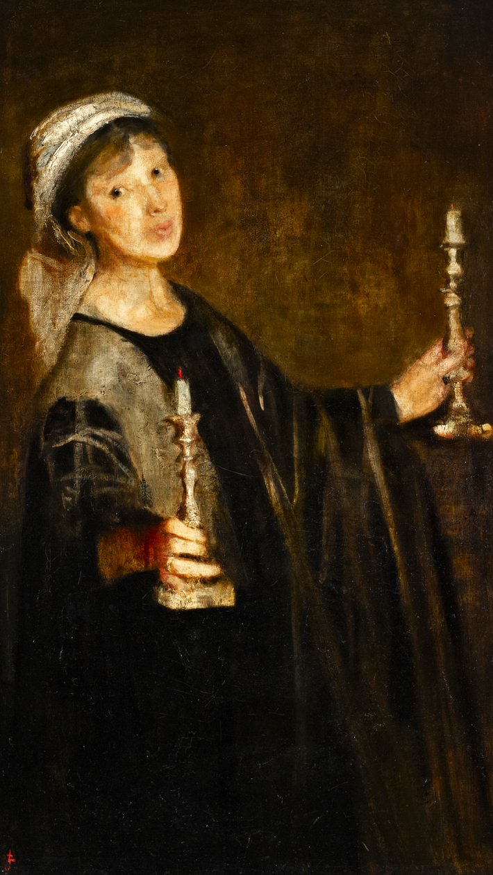 Zelfportret met kaarsen, ca. 1906 (olieverf op doek) door Lily Delissa Joseph