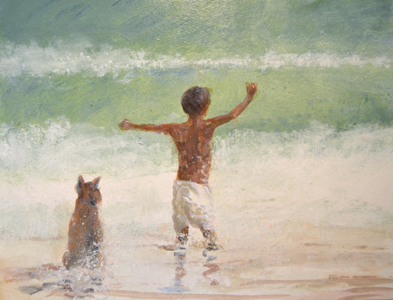 Jongen en hond, strandwacht door Lincoln Seligman