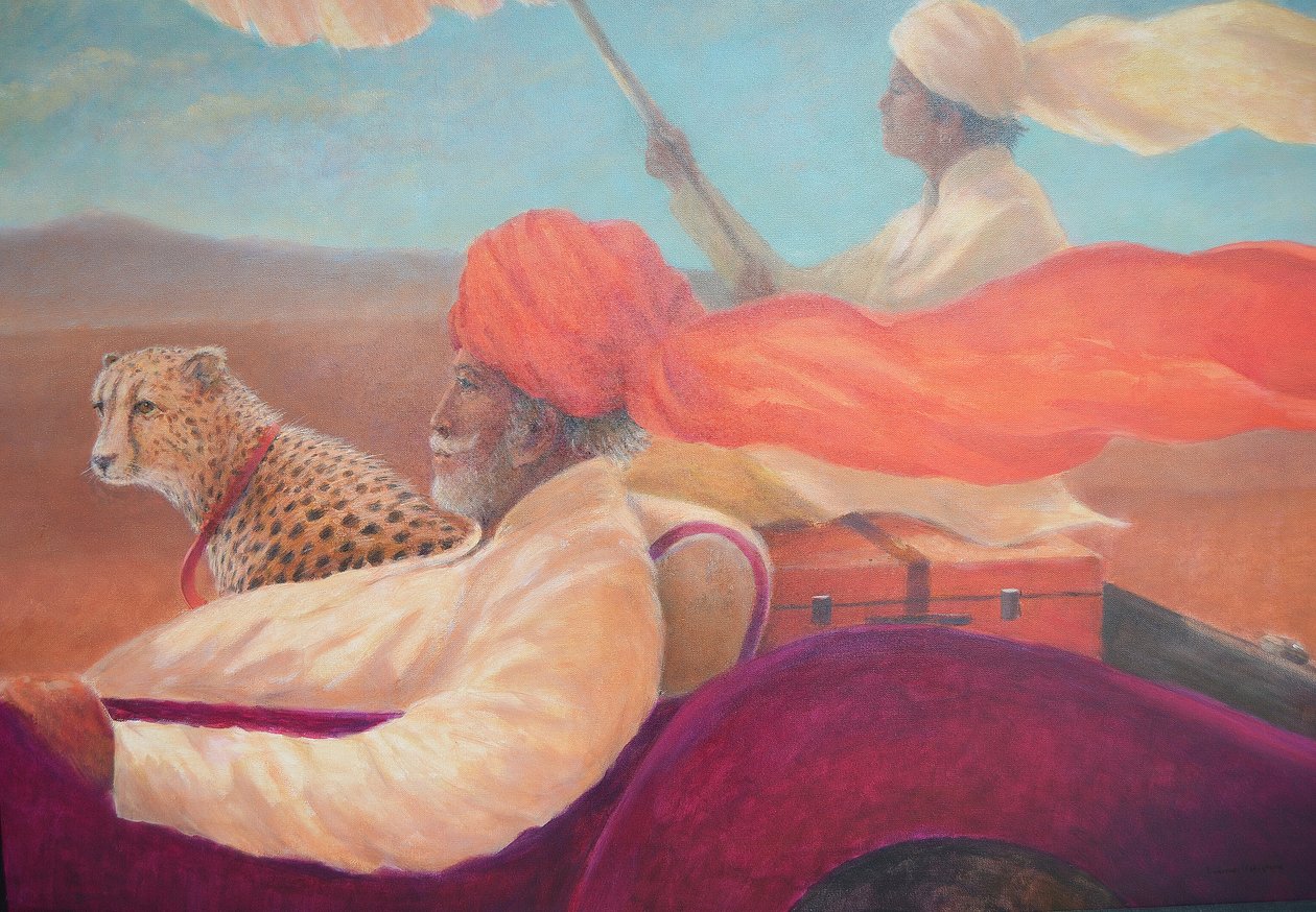 Maharaja, jongen met paraplu en cheetah door Lincoln Seligman