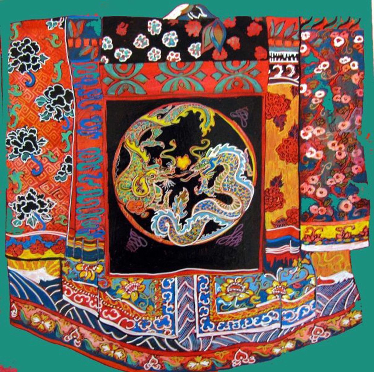 Chinees Jasje a la Linda, 2015 (gemengd, acryl, inkt, olie) door linda arthurs