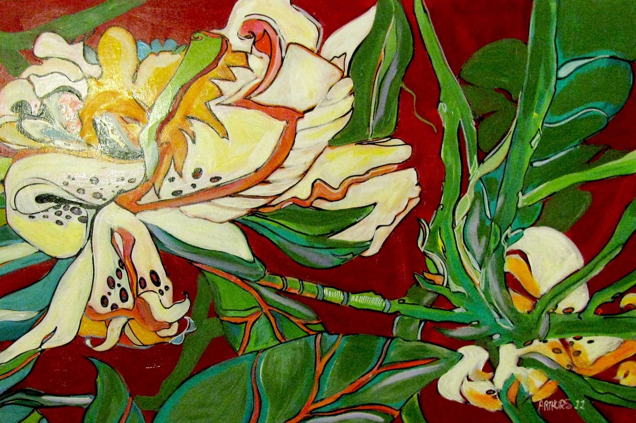 Witte bloem, 2016 (gemengde techniek) door linda arthurs