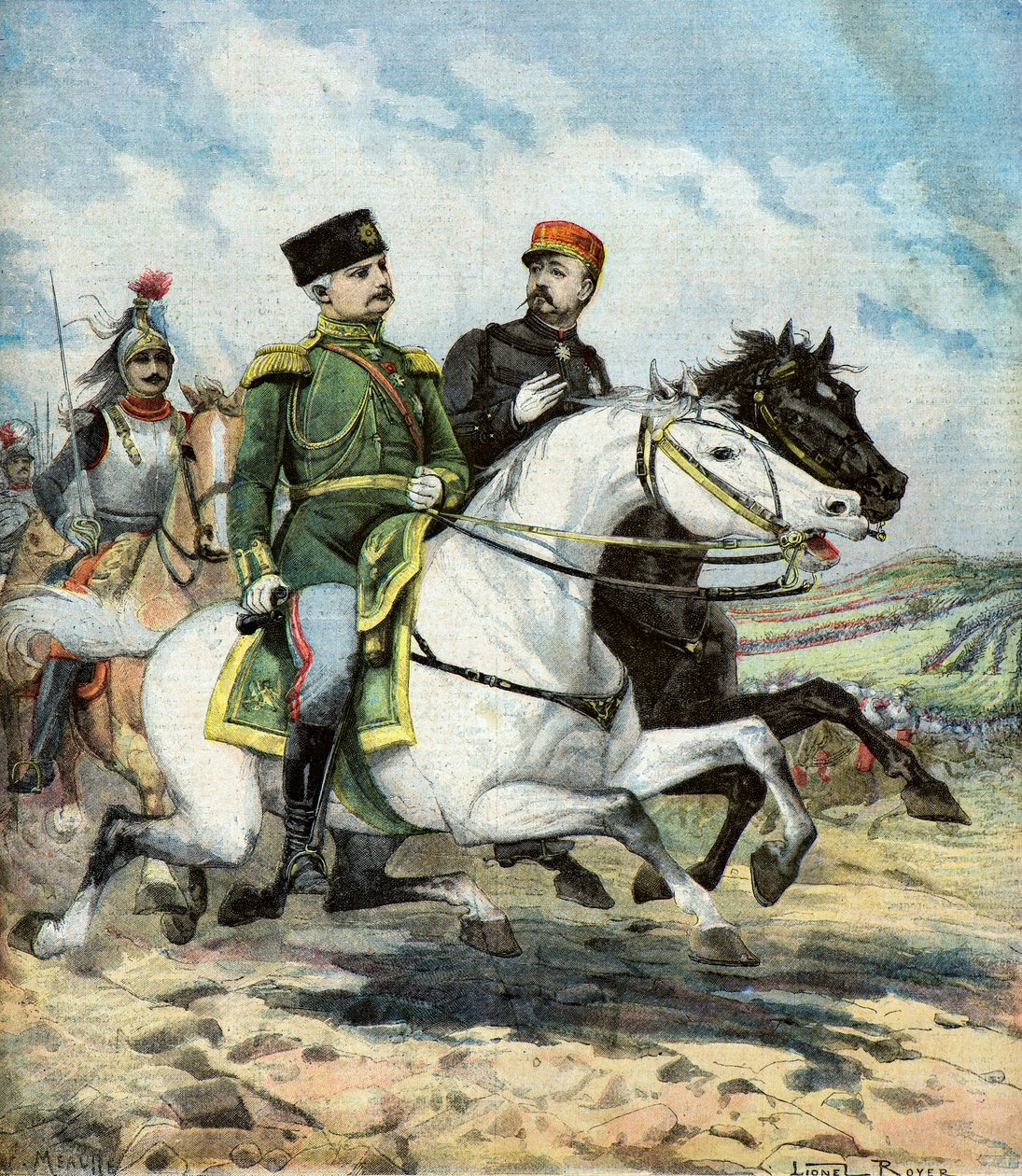 Franse generaal Saussier en Russische generaal Dragomiroff door Lionel Noel Royer